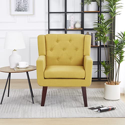 Beige Set of 2 Linen Fabric Button-Tufted Accent Chair B646