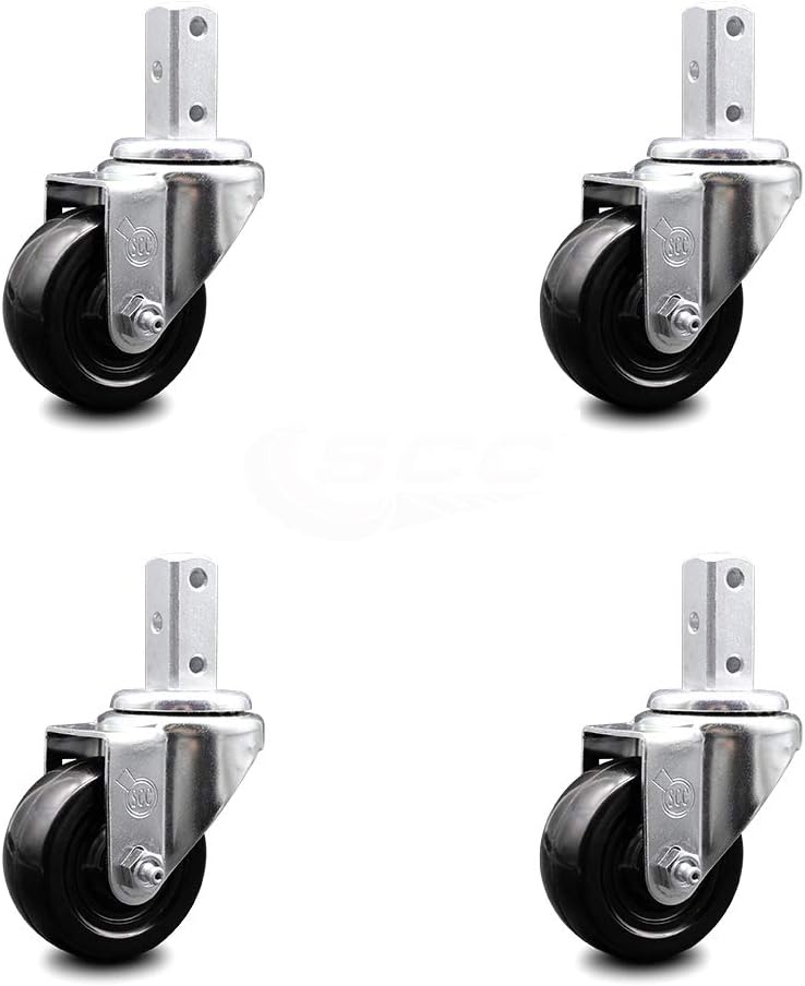 Swivel Square Stem Caster Set of 4 with 3” x 1.25” Black Hard Rubber Wheel, 1100 lbs. Capacity Y55838