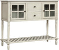 Antique Grey Console Table with 2 Storage Drawers and 2 Glass Door Cabinets Y244
