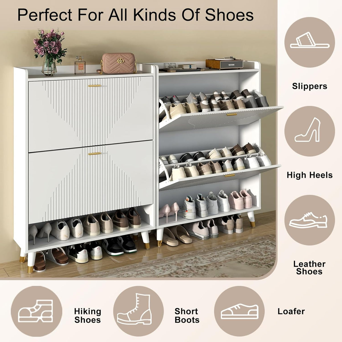 White Slim Shoe Storage Cabinet with Drawer A35397