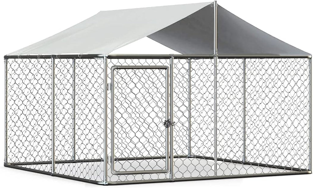 Silver 90"x90"x63" Outdoor Dog Kennel with Water-Resistant Cover M421