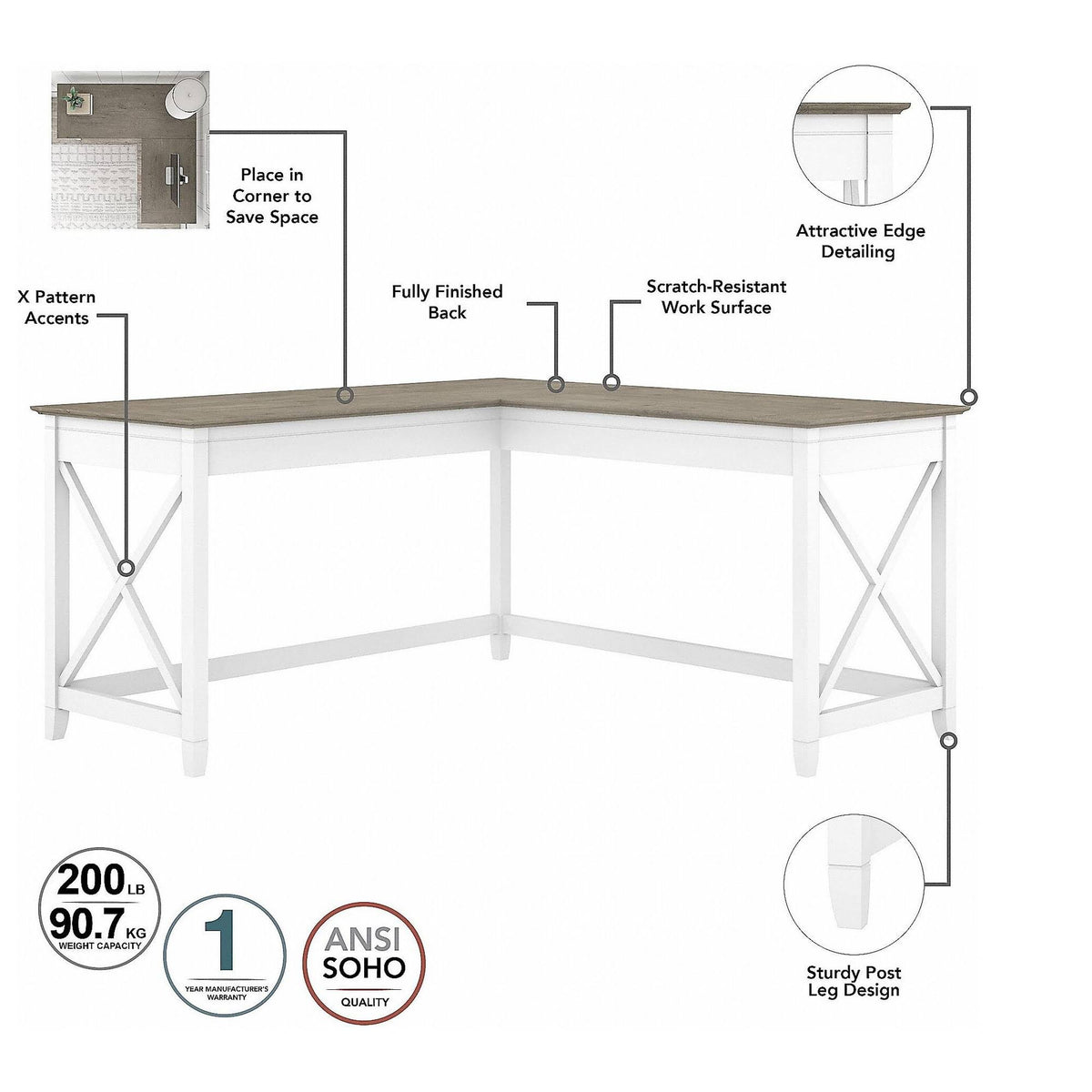 Gray L Shaped Desk with Desktop Organizers D16595