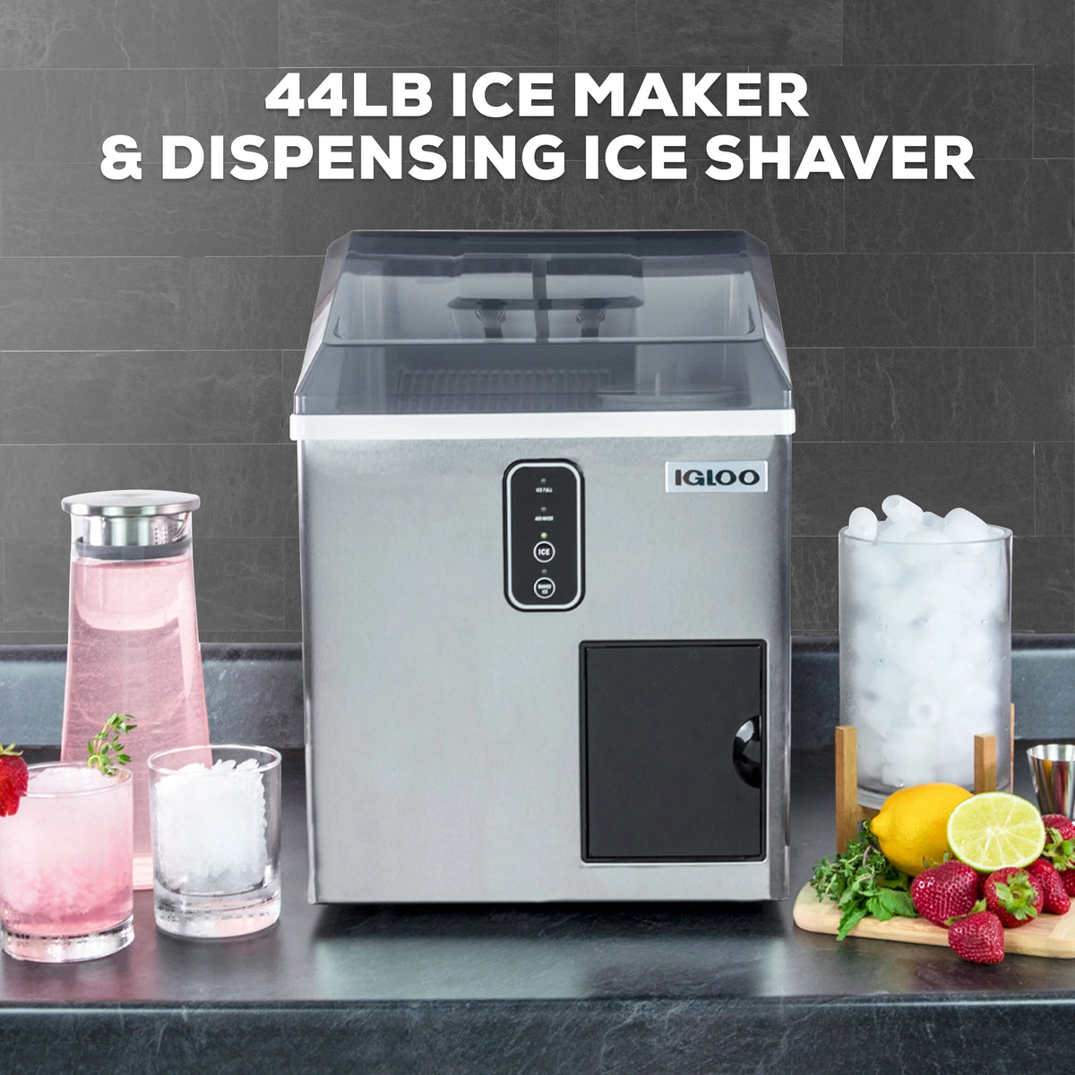 44 lb Stainless Steel Ice Maker and Ice Shaver W860545