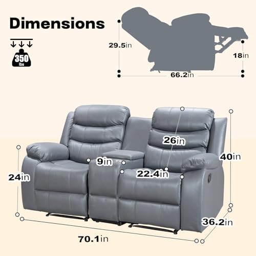 Grey Manual Double Recliner Sofa with Cup Holder F5055