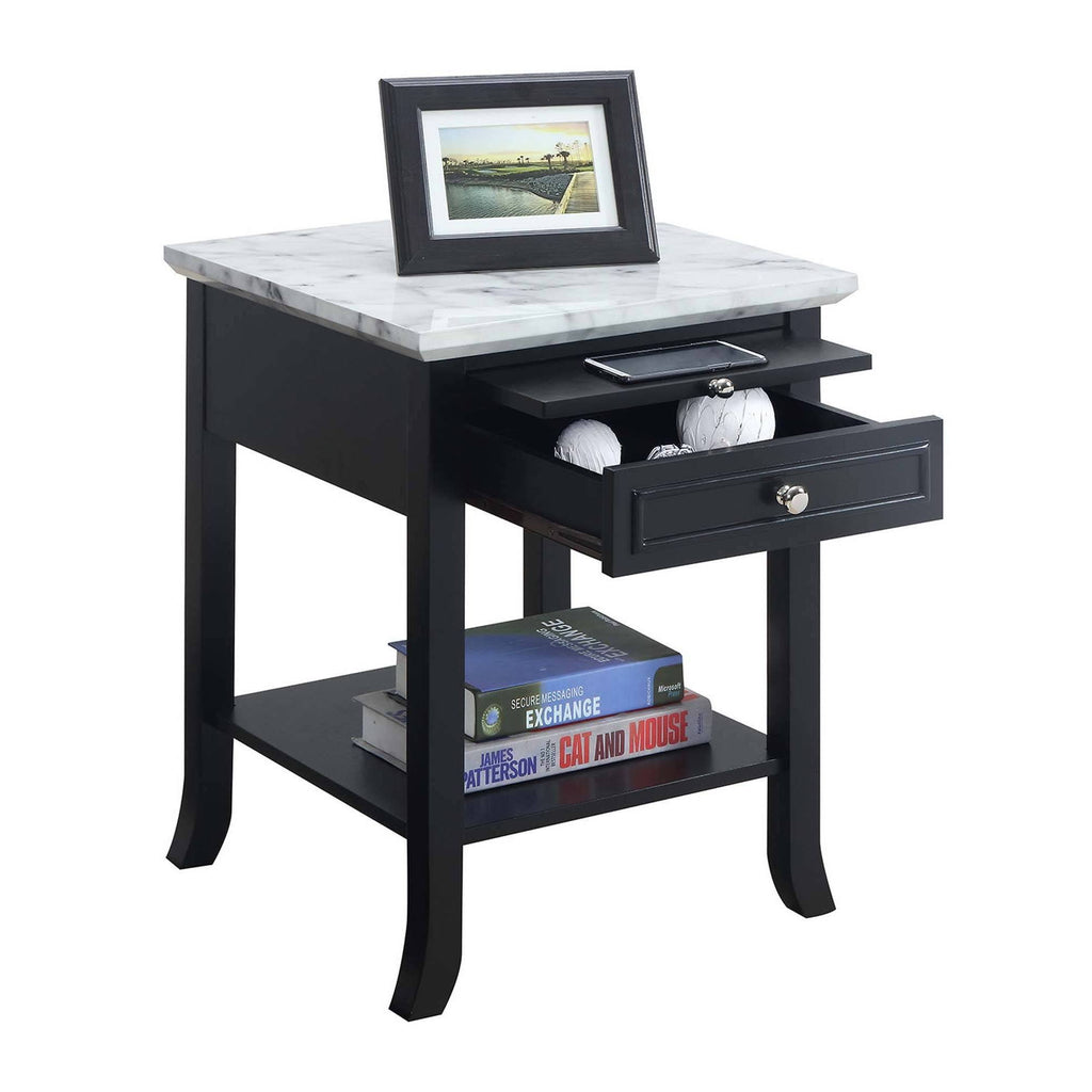 White Faux Marble End Table with Drawer K237