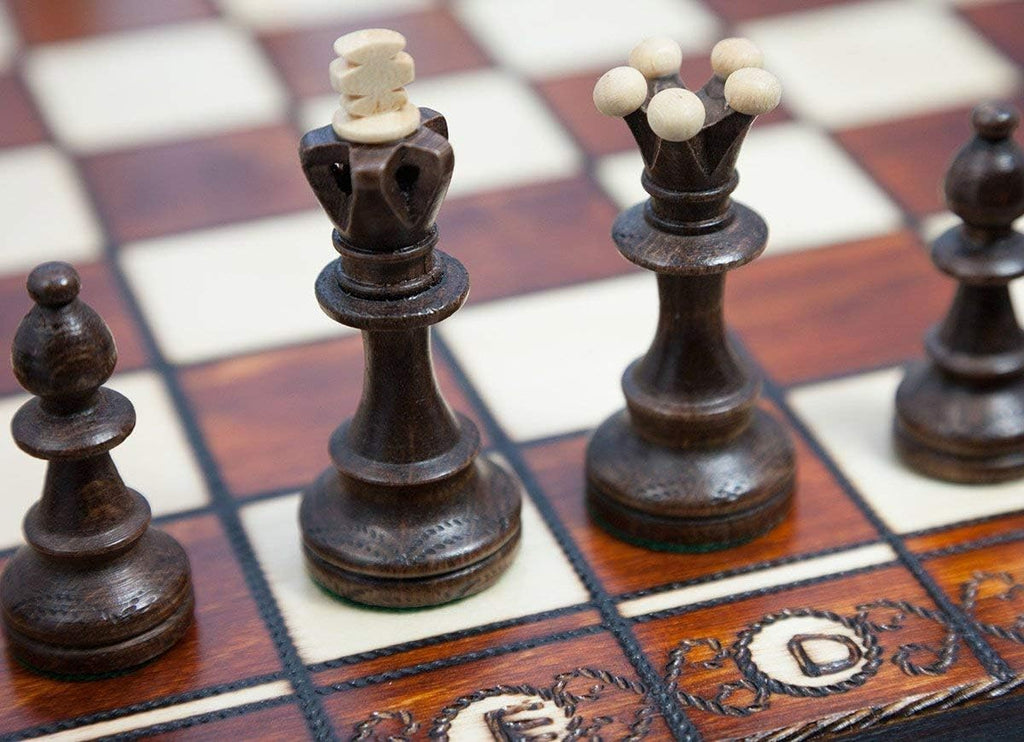 Handmade European Wooden Chess Set with 16 Inch Board and Hand Carved Chess Pieces Pack of 2 E23999