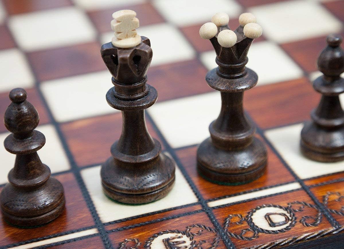 Handmade European Wooden Chess Set with 16 Inch Board and Hand Carved Chess Pieces Pack of 2 E23999