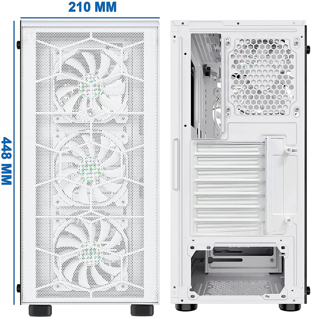 White Mesh Mid-Tower ATX PC Gaming Case with 6 ARGB Fans Tempered Glass V939180
