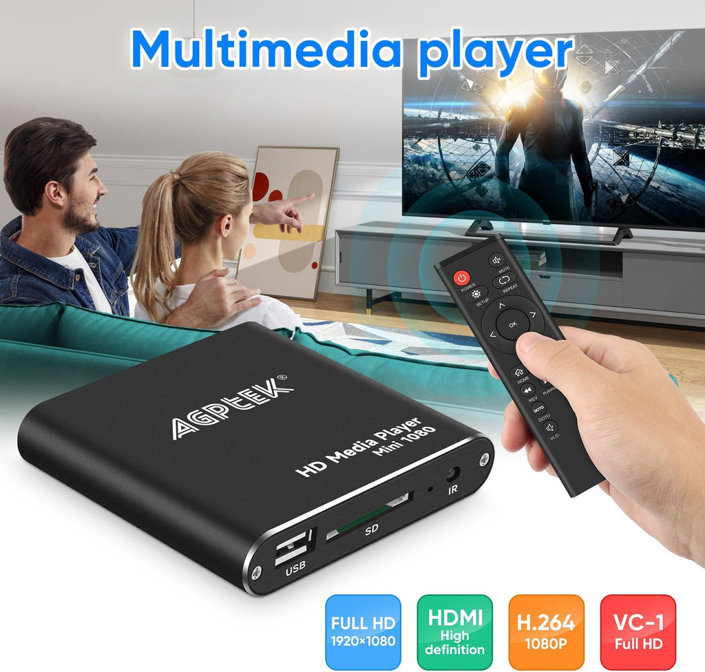 Black Mini 1080p Full-HD HDMI Digital Media Player H807