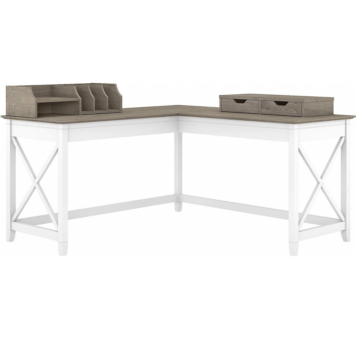 Gray L Shaped Desk with Desktop Organizers D16595