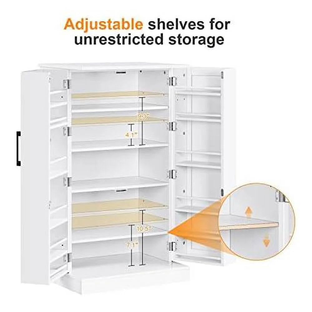 White Wood Pantry Cabinet with Doors and Adjustable Shelves Q3166