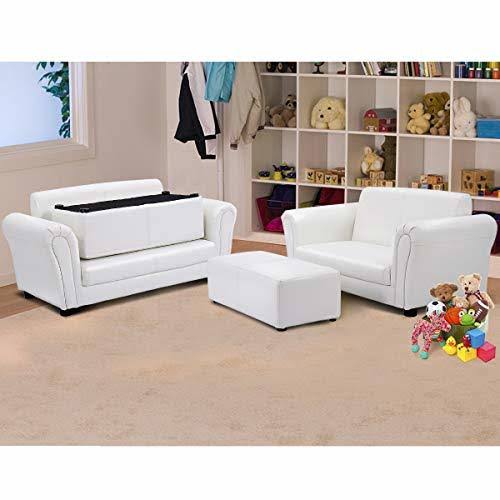 Black/White Kids Double Sofa with Ottoman U480