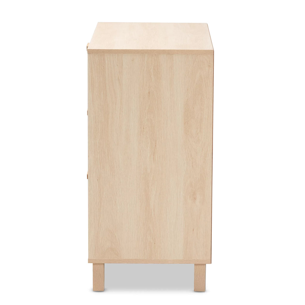 Light Brown Wood 3 Drawer Storage Cabinet with Rattan U125