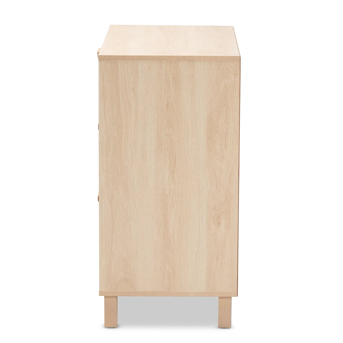 Light Brown Wood 3 Drawer Storage Cabinet with Rattan U125