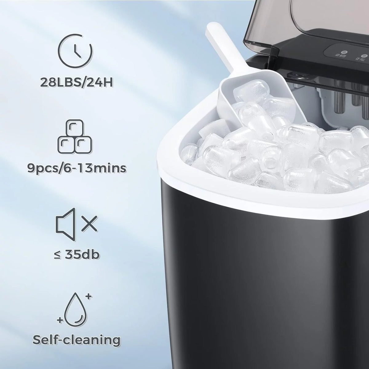Portable Self-Clean Countertop Ice Maker with Scoop and Basket F58684