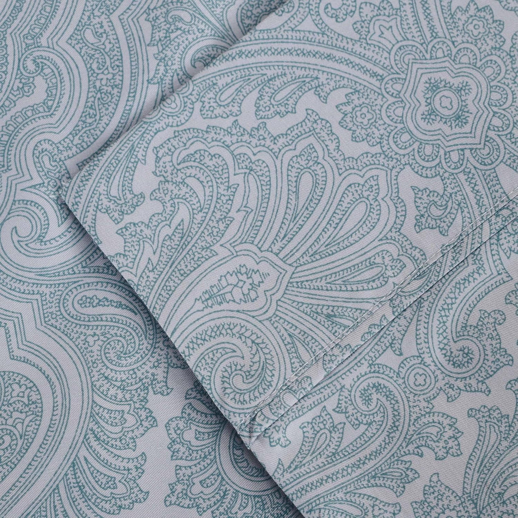King Blue Cotton Blend Bed Sheet Set with Deep Pocket Fitted Sheet K617603