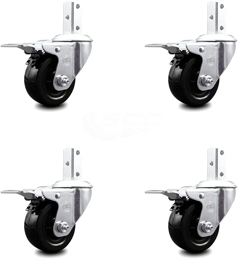 Swivel Square Stem Caster Set of 4 with 3” x 1.25” Black Hard Rubber Wheel, 1100 lbs. Capacity Y55838