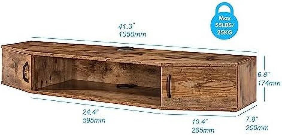Black Floating Wall Mounted TV Stand with Door I185
