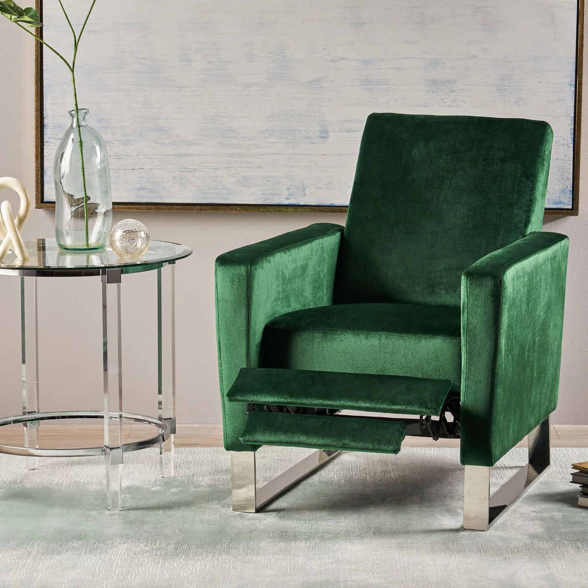 Green Velvet Push Back Recliner R60957