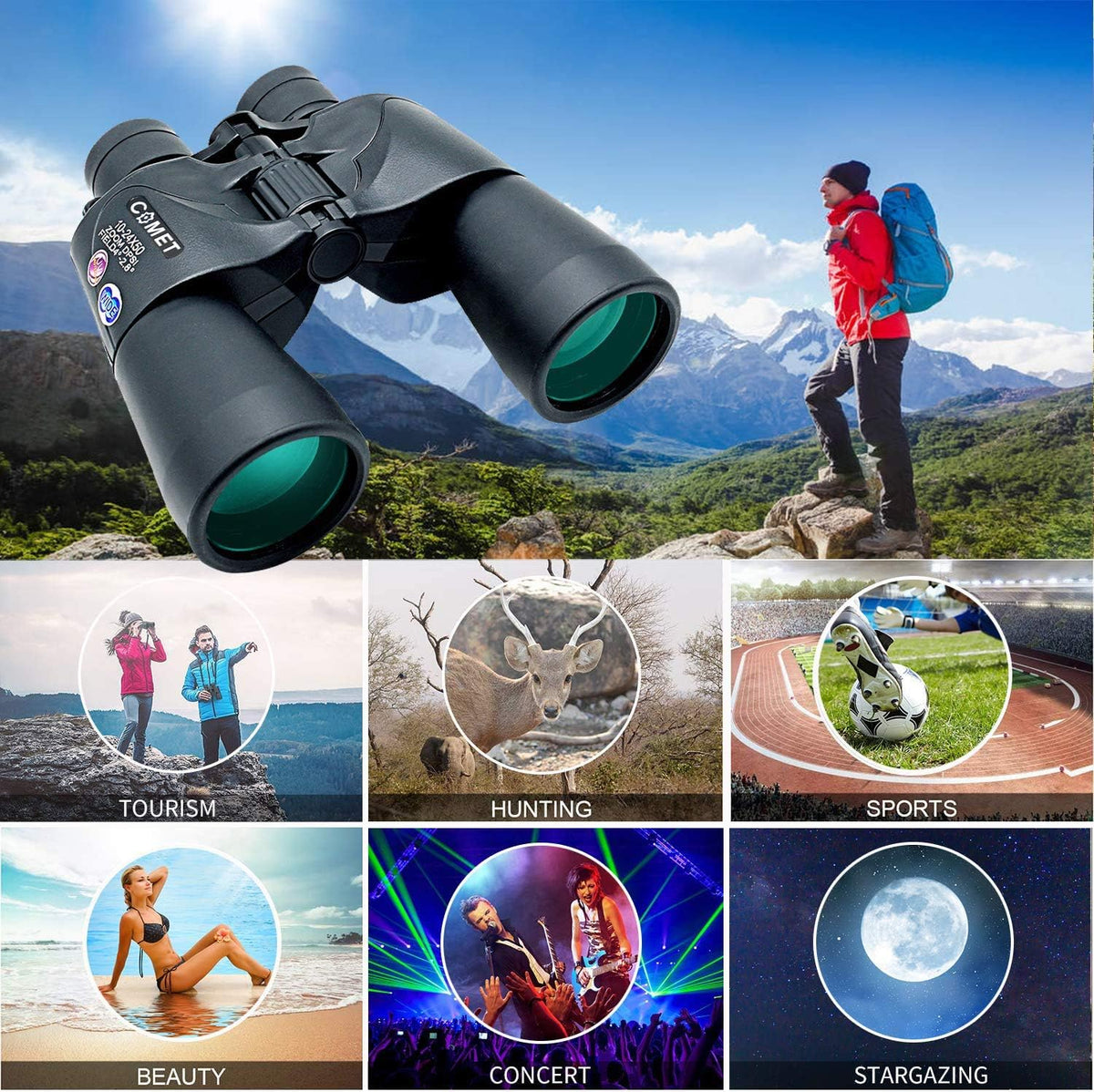 10-24X50 Zoom Waterproof Binoculars with Case and Strap Y5037