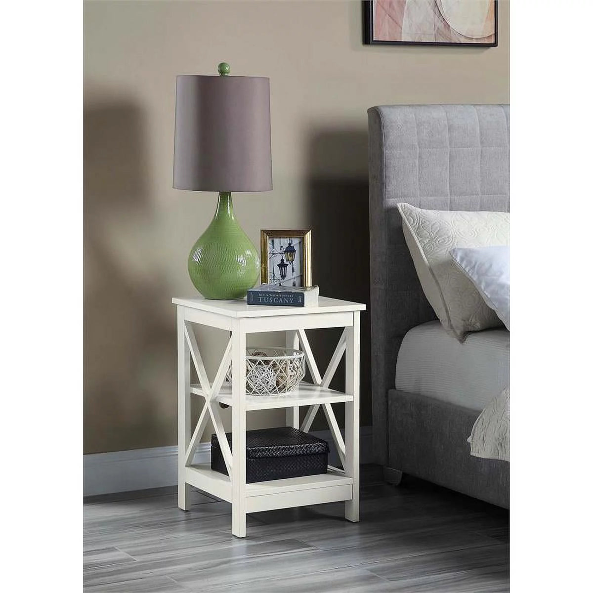 Ivory Wood End Table with Shelves Set of 2 Y4355