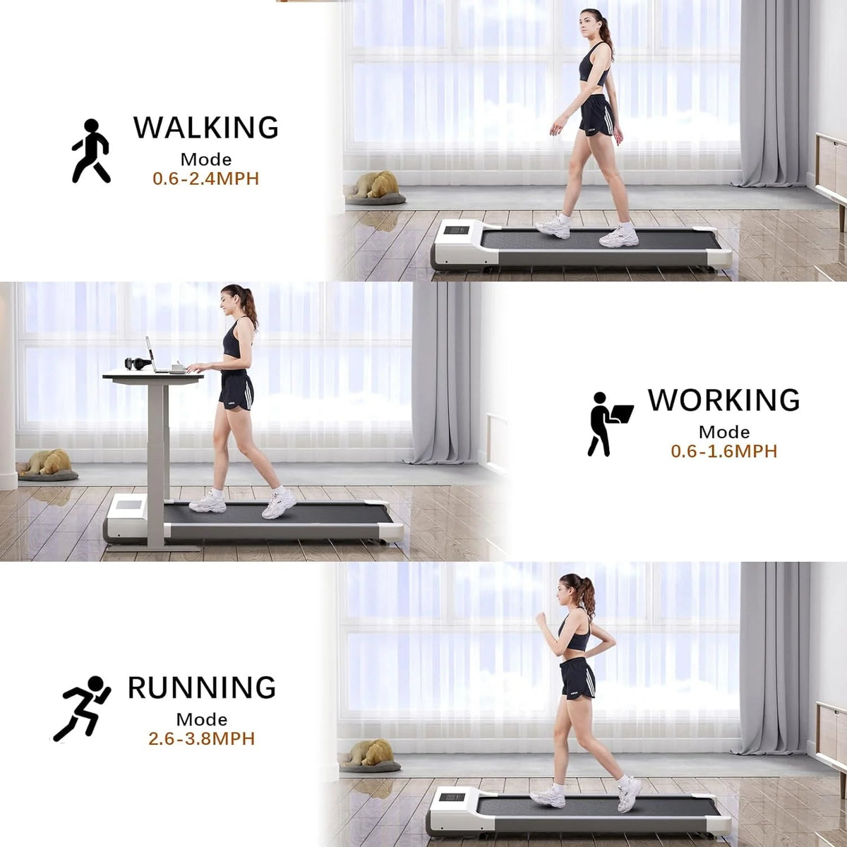 300lb 2.5HP Under Desk Treadmill with LED Display A1640
