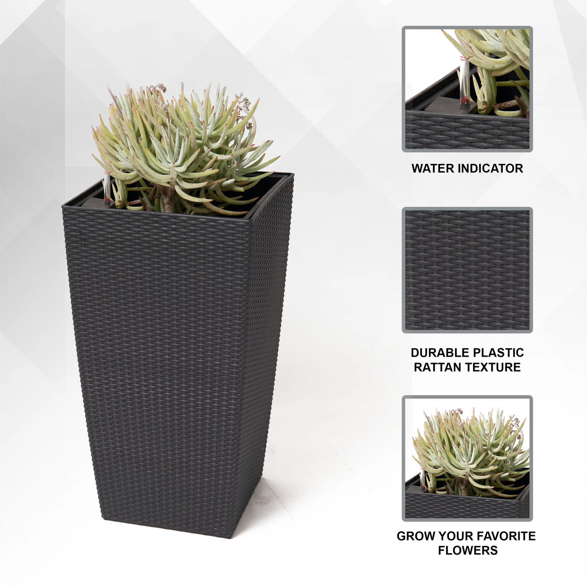 30" Black Rattan Self Watering Square Planter Pot S572898