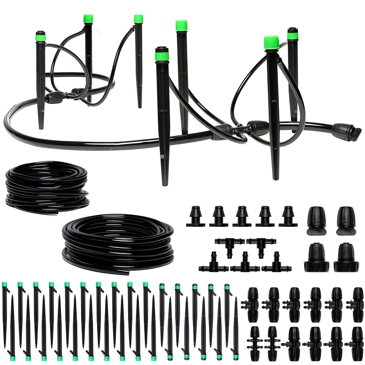 Adjustable Complete Drip Irrigation Kit with Drip Emitters, 1/4 Tubing and Connectors T2227