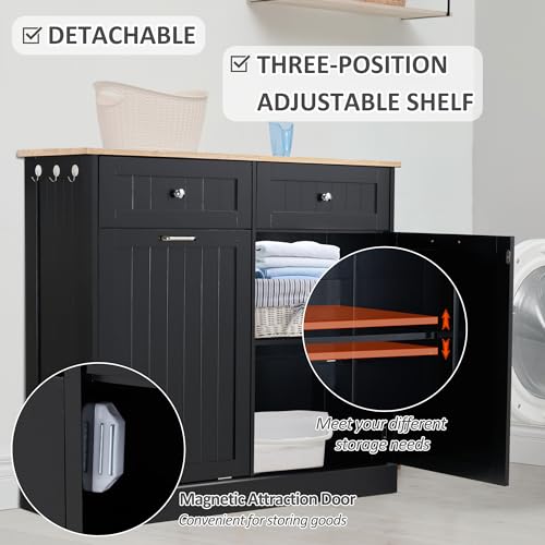 Black Tilt Out Trash Cabinet with Adjustable Shelf and Hideaway Drawers S5953