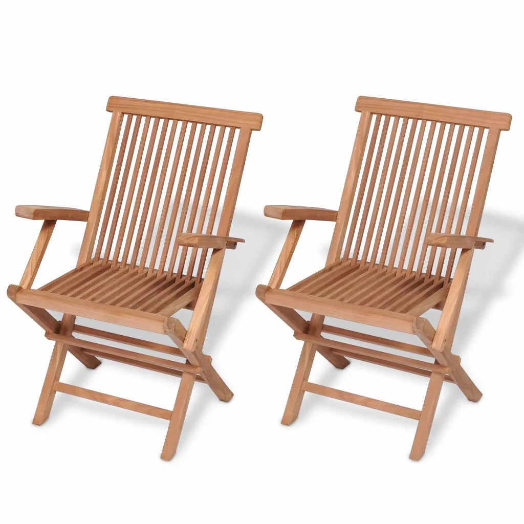 Set of 2 Teak Wood Folding Dining Chairs with Arm Rest X821