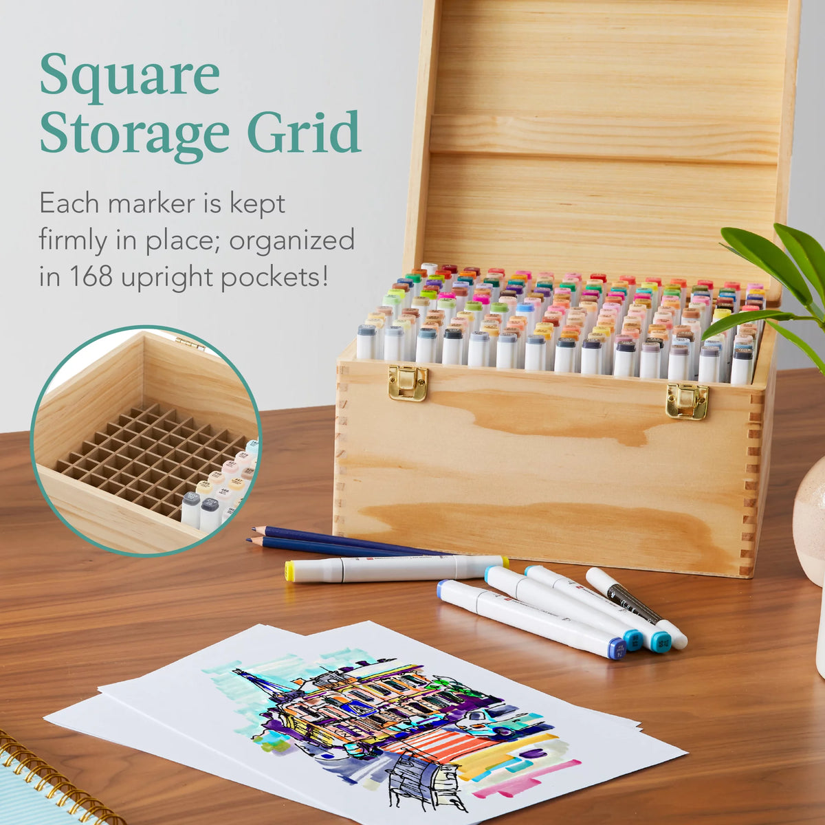 Set of 168 Dual-Tipped Alcohol-Based Markers with Carrying Case Y498