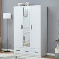 Rattan Armoire Wardrobe Closet Wood 71" Tall with 3 Doors 4 Drawers Mirror Hanging Rod and Shelves C646483
