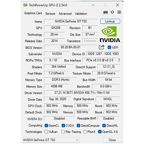 GeForce GT 730 4GB DDR3 Low Profile Graphics Card Y305006