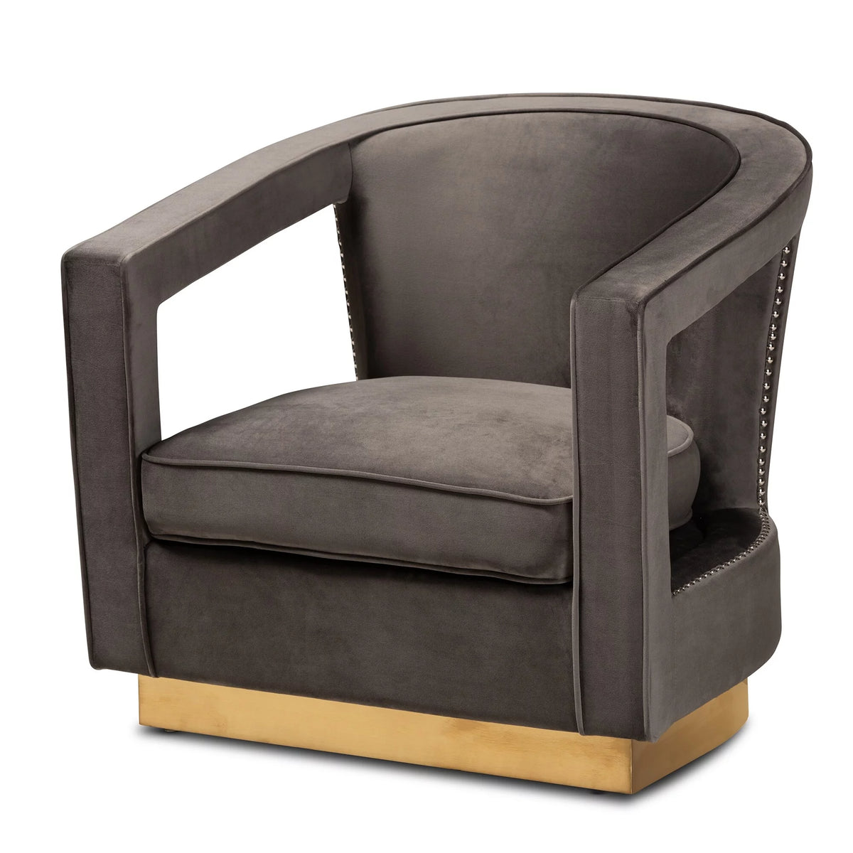 Grey Velvet and Metal Armchair L1272