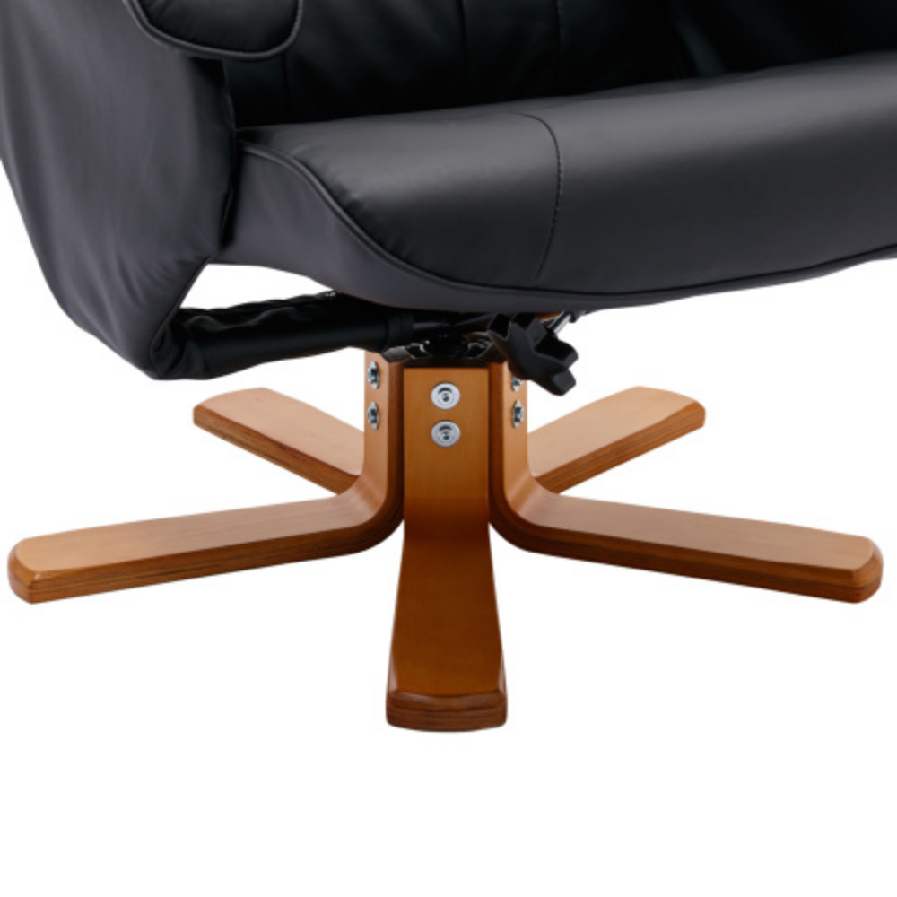 Faux Leather Beige Swivel Recliner Chair with Ottoman and Wood Base O615625
