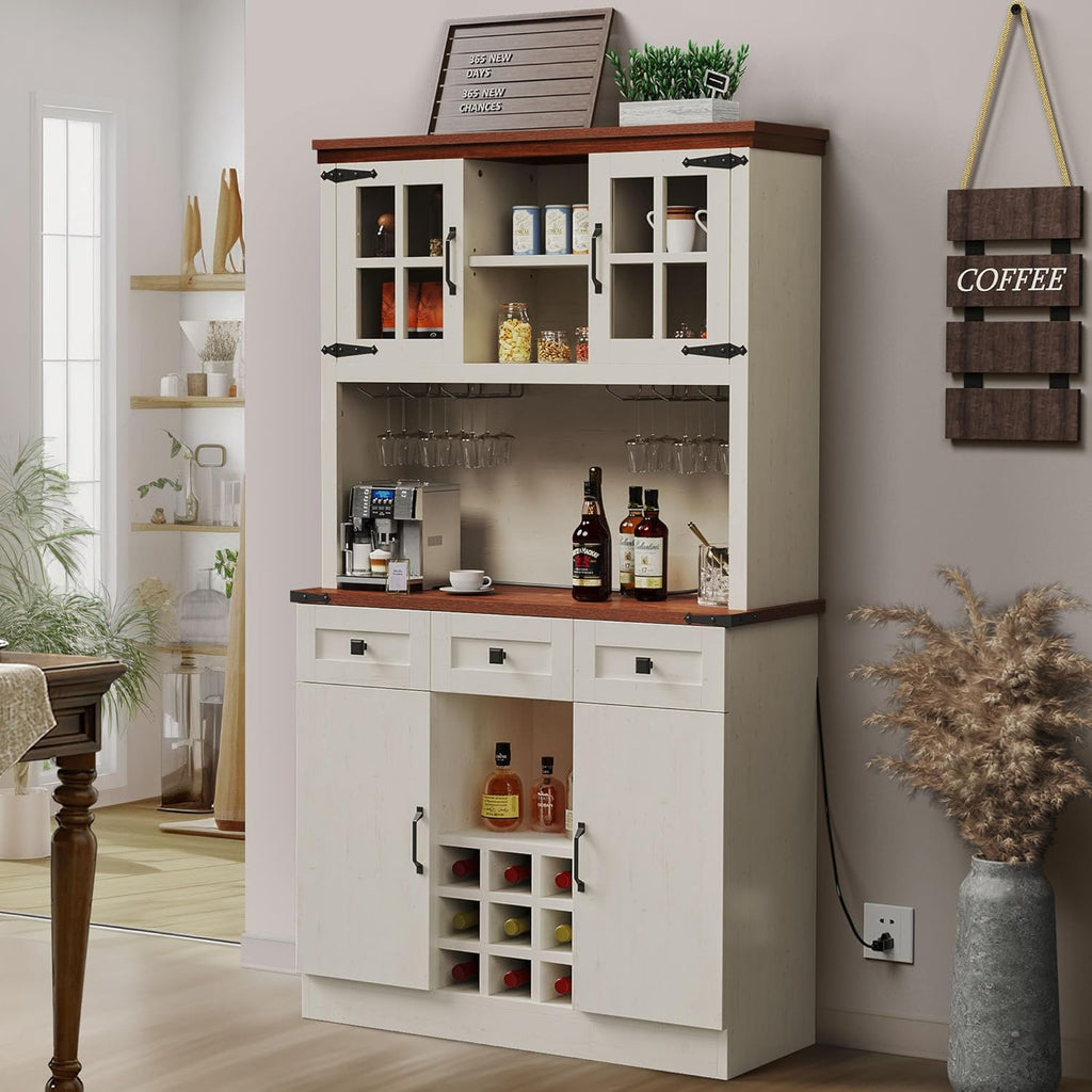 Antique White 72 Inch Kitchen Pantry Cabinet with 3 Drawers M788