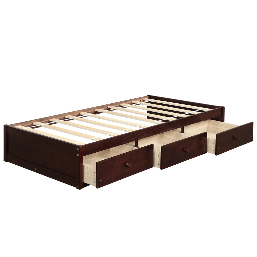 Cherry Twin Size Platform Storage Bed with 3-Drawers R1767