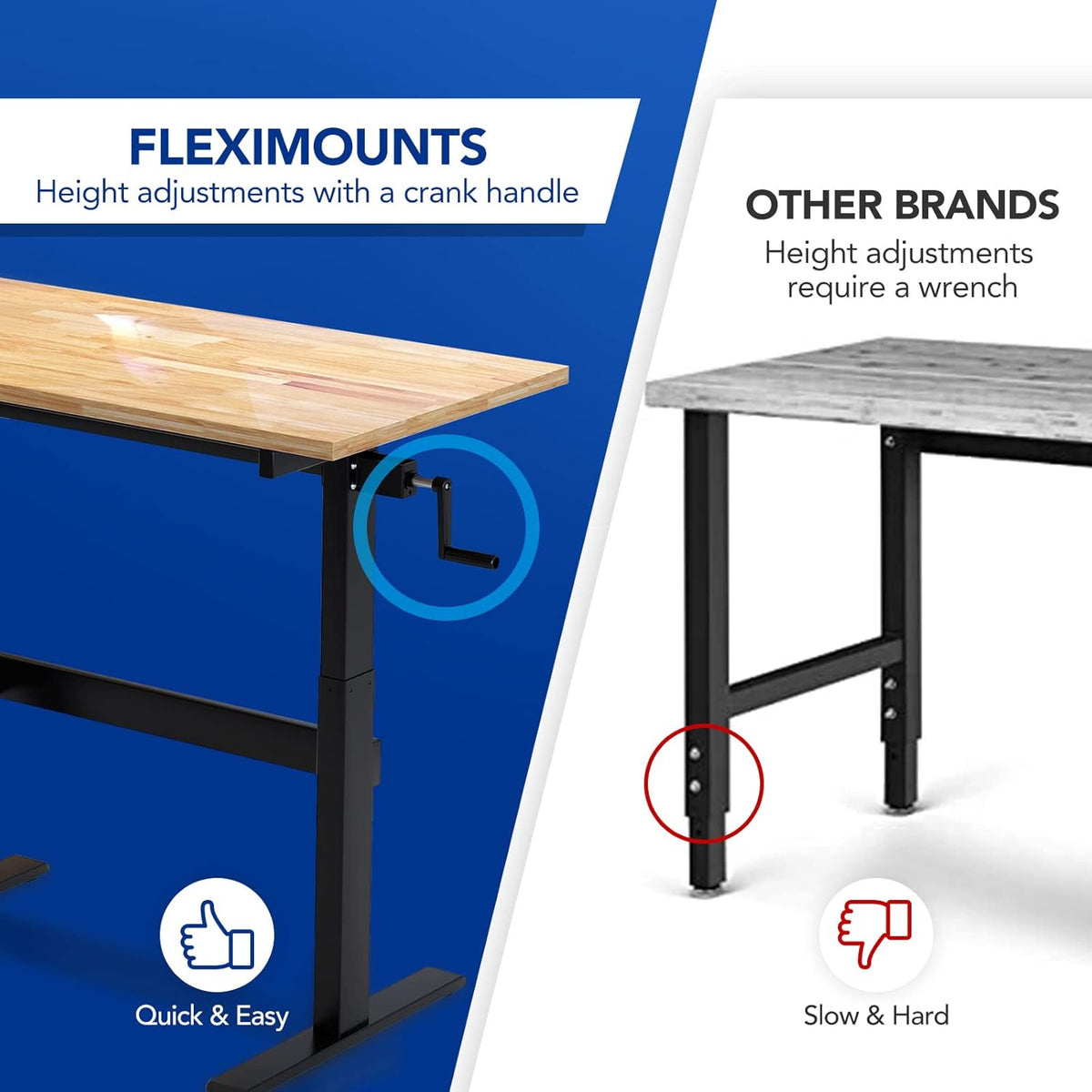 Work Bench with Drawer 3000-lb Capacity 48"x 24" Rubber Wood Top Heavy-Duty Steel Frame L9771