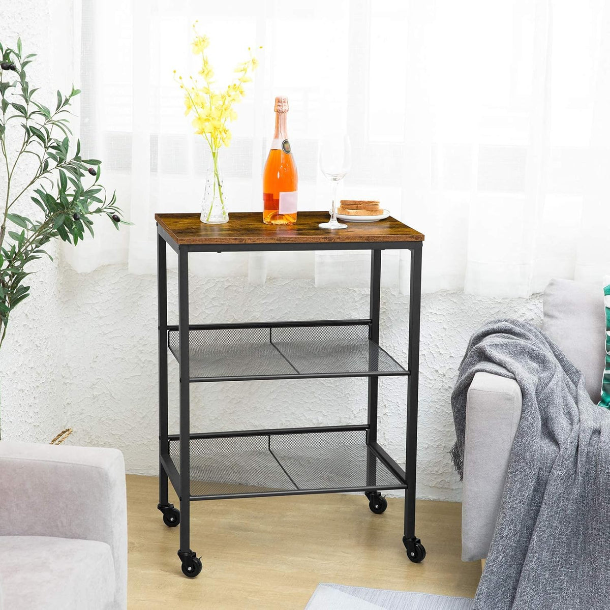 Rolling Cart, 3-Tier Utility Cart with Brakes W75343