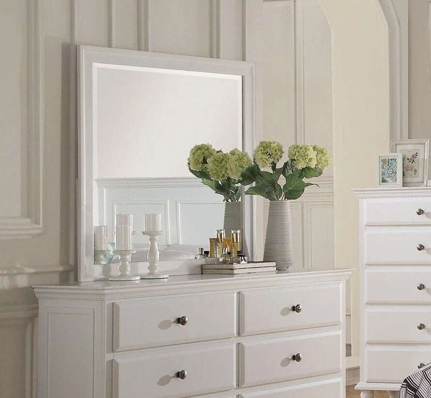 White Full Size 6pc Bedroom Furniture Set with Dresser Mirror Nightstand Chest and Tufted Headboard Q289684