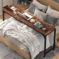 Brown Overbed Table with Wheels 70.8"L Queen Size Mobile Desk with Metal Legs J787