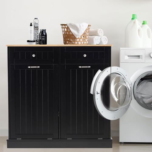 Black Tilt Out Trash Cabinet with Adjustable Shelf and Hideaway Drawers S5953