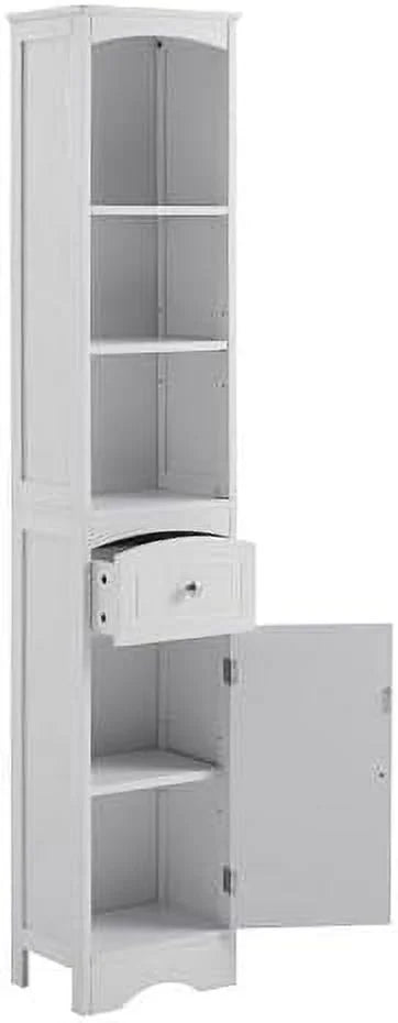 White Tall Freestanding Bathroom Cabinet with Drawer and Adjustable Shelves Y949