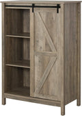 Antique Grey 3-Tier Accent Cabinet with Barn Door and Adjustable Shelf Y499