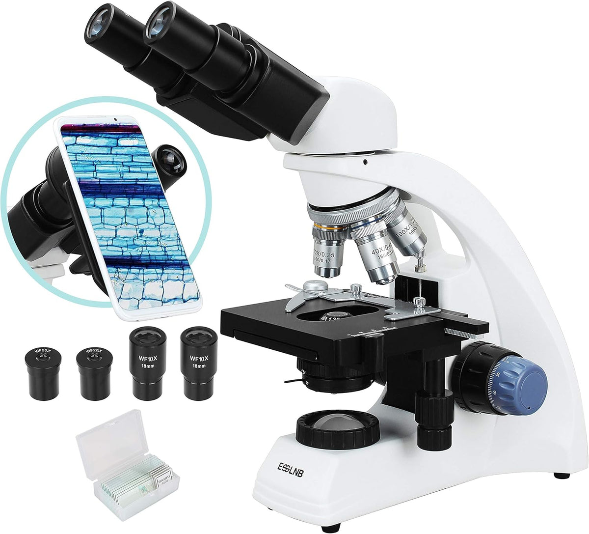 40X-2000X LED Compound Lab Microscope with Phone Adapter Mechanical Stage Abbe Condenser J47287