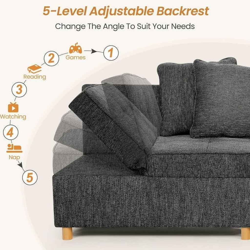 Black Convertible Sofa Bed Chair with 2 Pillows R949855