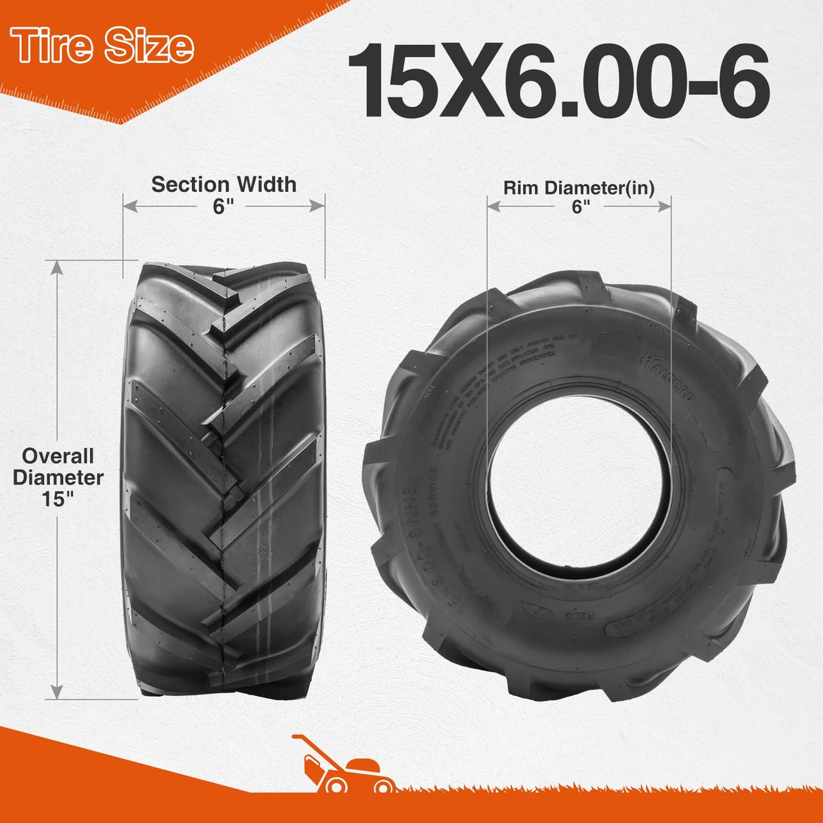 15x6.00-6 Lawn Mower Turf Tires 2 Set O278