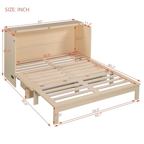 Queen Size White Wood Murphy Bed Cabinet with Storage Drawer W486227