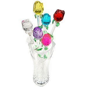 SET of 6 Glass Rose Flowers, 8" Long (Multi Color) B142595