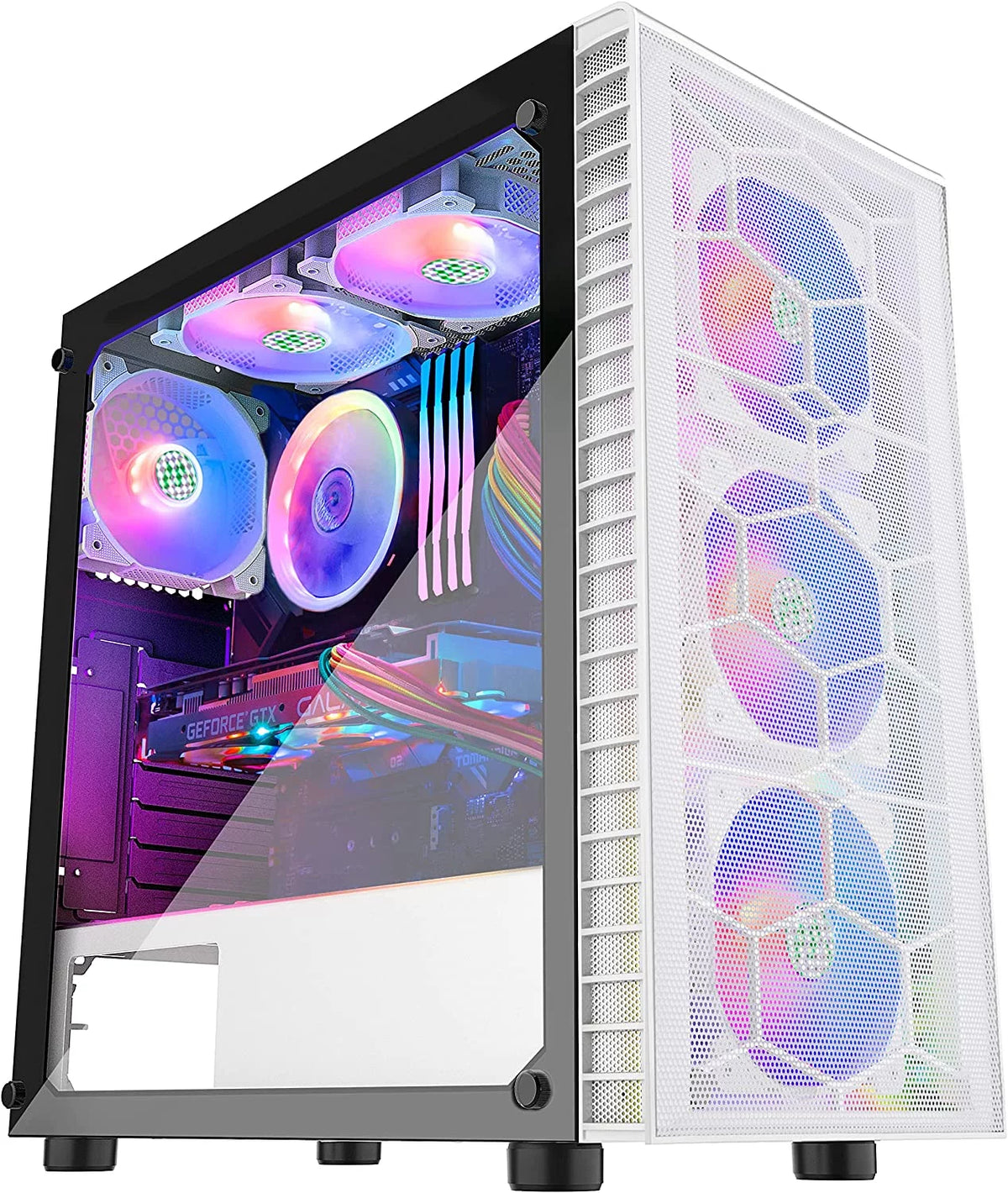 White Mesh Mid-Tower ATX PC Gaming Case with 6 ARGB Fans Tempered Glass V939180